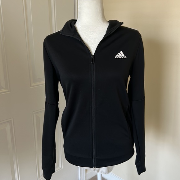 M Medium ADIDAS Stripes Hoodie Jacket Zip Up Black Sports Activewear - Picture 5 of 5
